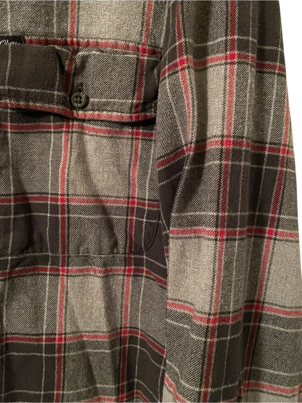 Obey Worldwide Men's Gray Red Double Pocket Plaid Button Up Shirt Top Size XL